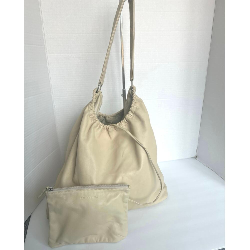 Anteprima Large Butter Soft Beige Leather Hobo Purse w/Attached‎ Cosmetic Pouch